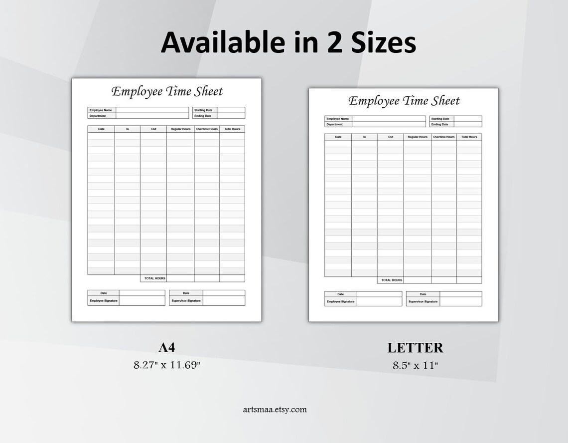 Employee Time Sheet Editable. Timekeeping Sheet. Printable Timesheet