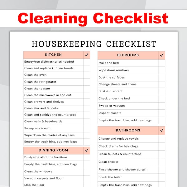 Cleaning Checklist Etsy Australia