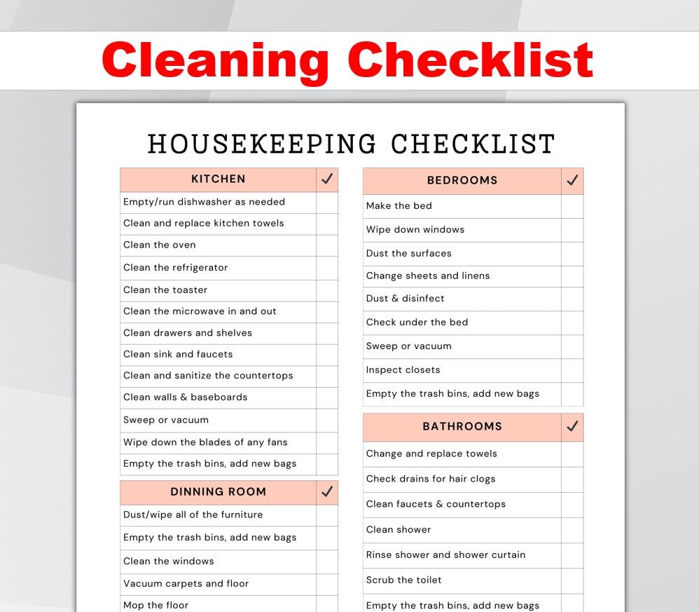 Housekeeping Checklist. Airbnb Cleaning List. Housekeeping Etsy
