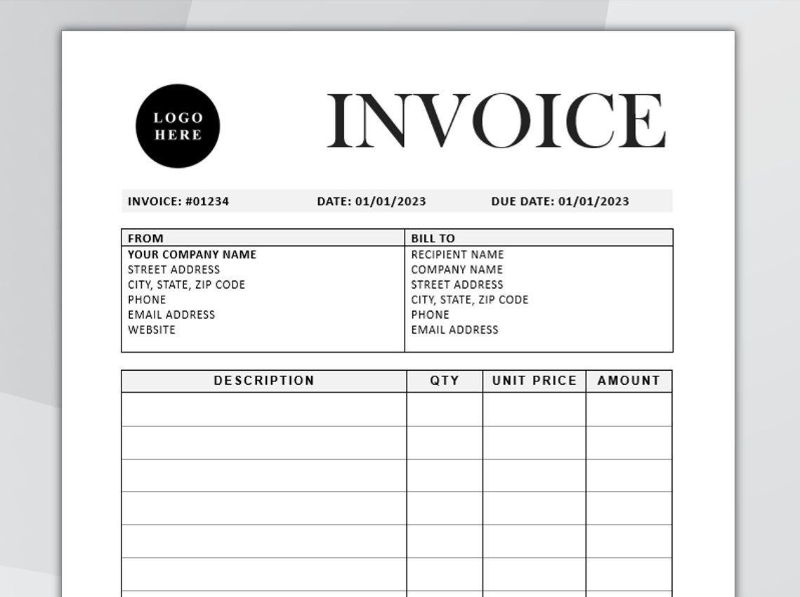 Invoice Template. Printable Invoice Professional. Business Invoice