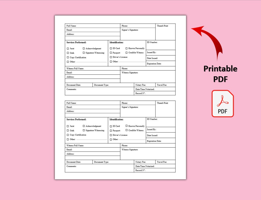 Printable Notary Journal. Notary Log Book. Notary Public Journal to Record Notarial Acts. Notary