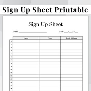 Editable Sign up Sheet. Printable Event Sign-up Sheet. Sign up Template ...