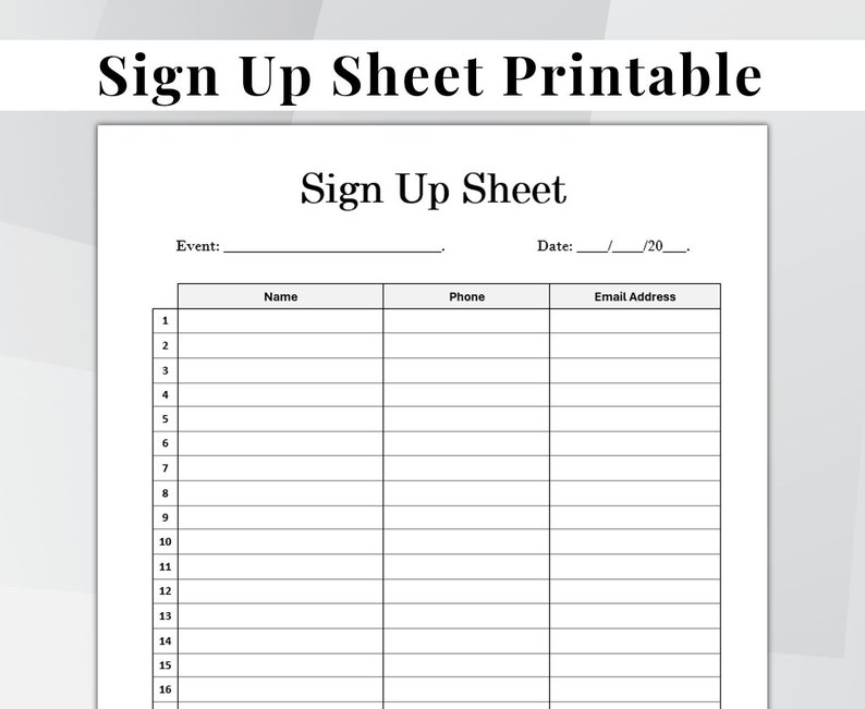 Editable Sign up Sheet. Printable Event Signup Sheet. Sign up Etsy