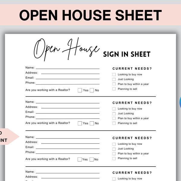 Open House Sign In Sheets Editable. Printable Real Estate Marketing.  Realtor Open House Flyers & Form. Canva Template PDF. Instant Download