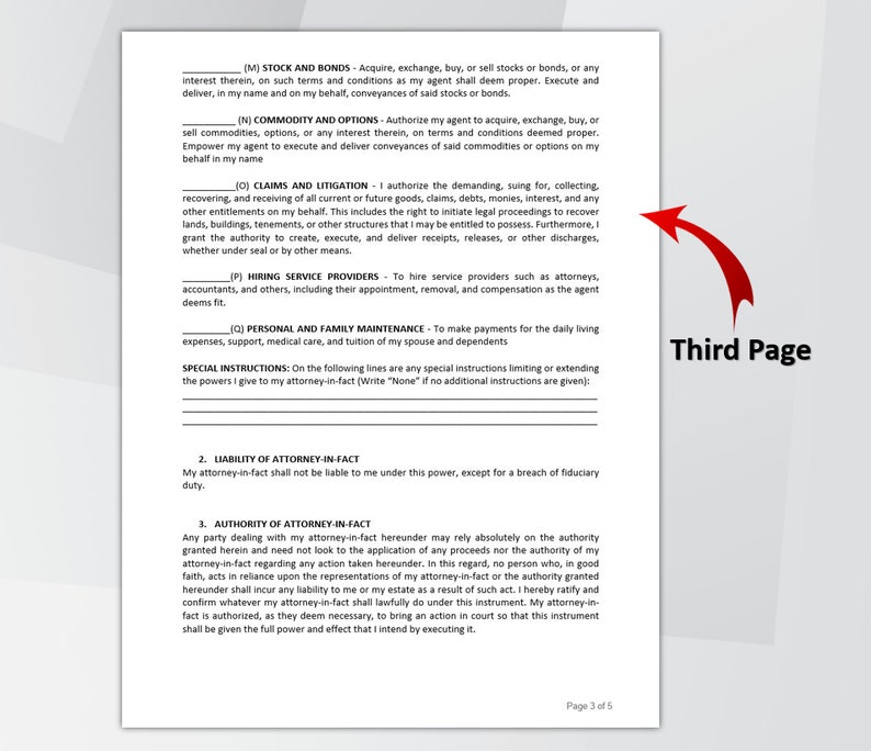 Durable Power of Attorney Template. Editable & Printable Durable Power of Attorney Form. POA Form. Instant Download. image 4