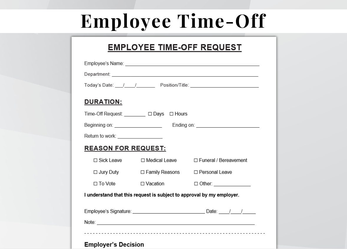 Employee Timeoff Request Form Template. Time off Request Etsy