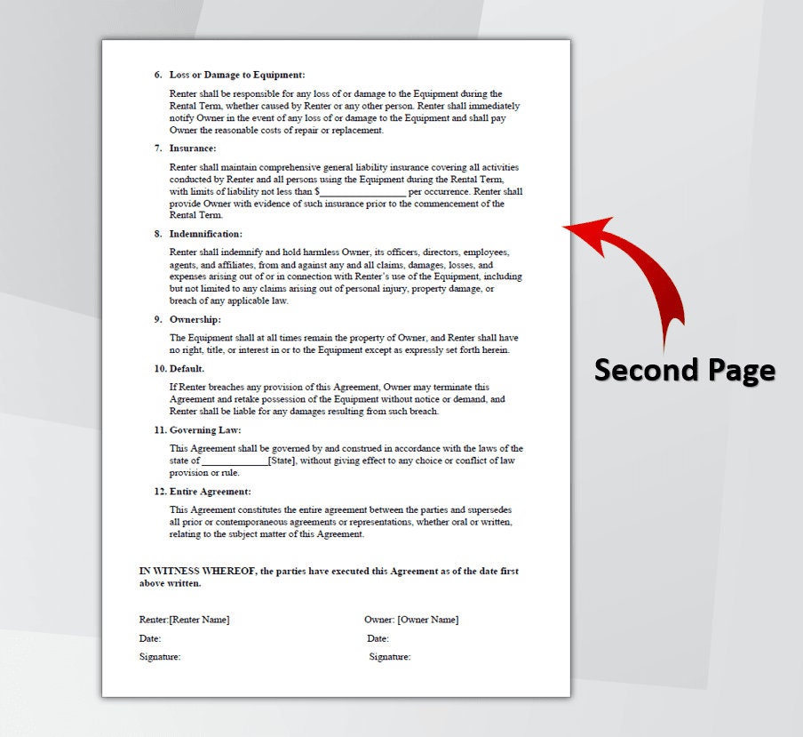 Equipment Rental Agreement Template. Editable Equipment Lease ...