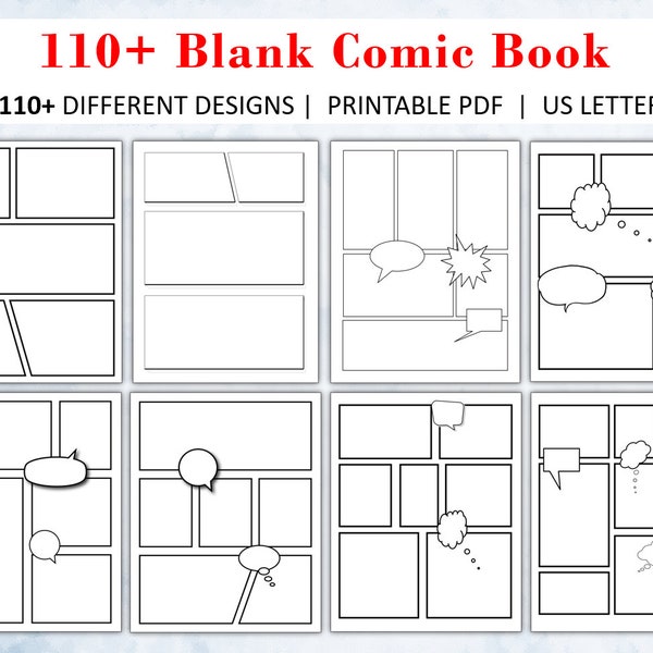 110+ Leere Comic-Vorlage. Comic Zeichenbuch. Comic Papier druckbar. Comic Buch Panels. Gestalte Deinen Eigenen Comic. Digitaler Download