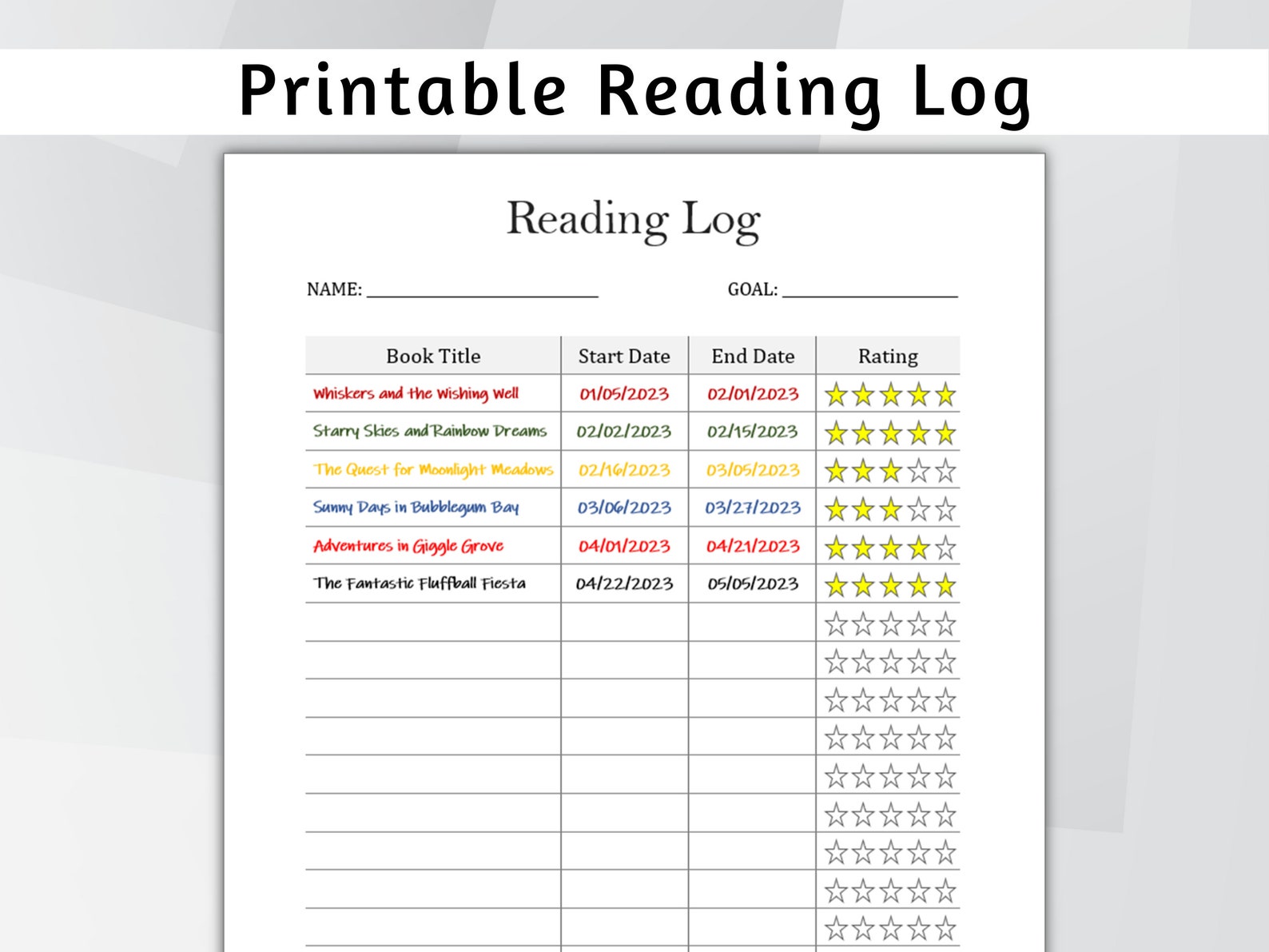 Reading Log Planner Reading Tracker Printable Reading - Etsy