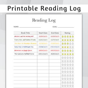 Reading Log Planner Reading Tracker Printable Reading - Etsy