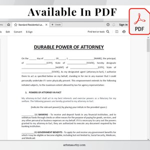 Durable Power of Attorney Template. Editable & Printable Durable Power of Attorney Form. POA Form. Instant Download. image 8