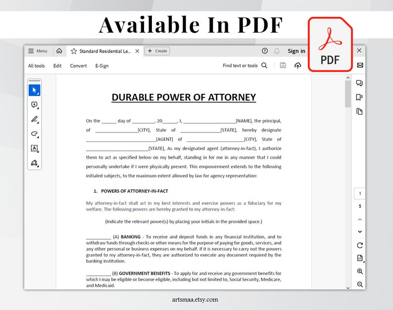 Durable Power of Attorney Template. Editable & Printable Durable Power of Attorney Form. POA Form. Instant Download. image 8