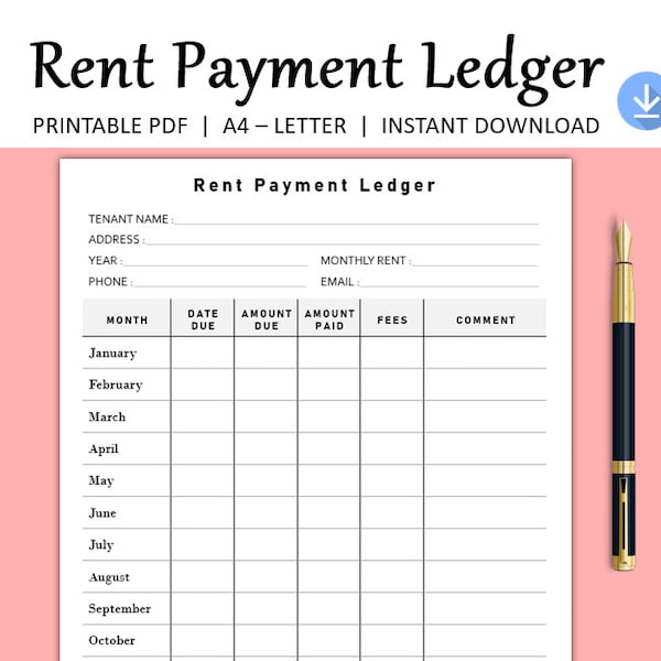 Rent Payment Ledger Printable, Tenant Payment Tracker, Rental Payment Log, Monthly Rent Payment Tracker, A4,US Letter PDF Ideal for Landlord