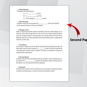 Editable Car Rental Agreement Template, Car Rental Contract, Printable Vehicle Lease Contract, Vehicle Rental Agreement, MS Word 6 PDF Files image 3