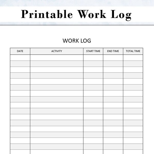 Printable Work Log. Time Tracker. Working Hours Log. Time Sheet Log. Activity Tracker. Time log for work and employee.