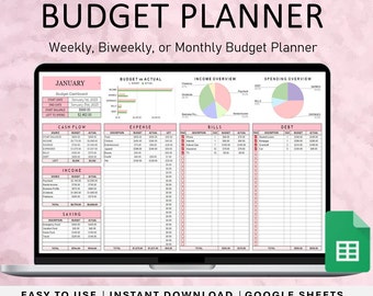 Monthly Budget Planner For Google Sheets. Paycheck Budget Tracker, Weekly Budget Template, Biweekly Budget. Budget Spreadsheet Template.