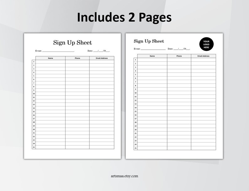Editable Sign up Sheet. Printable Event Signup Sheet. Sign up Etsy