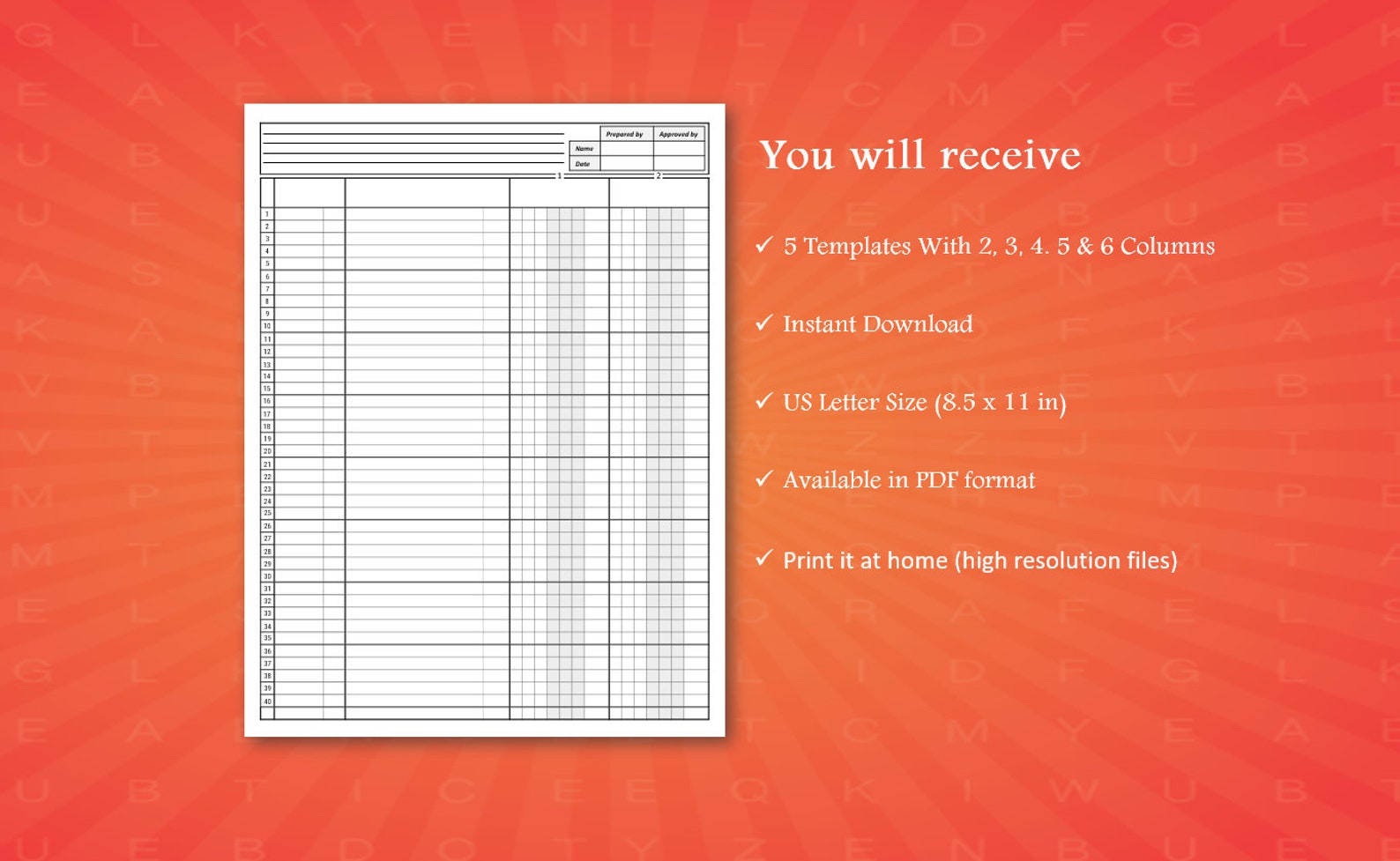 Accounting Ledger Book Column. Printable Columnar Paper. Etsy