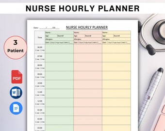 Nurse Hourly Planner. Editable Nurse Hourly To Do. Printable 3 Patients Medication Nurse Shift Planner Word/Google Docs/PDF Instant Download