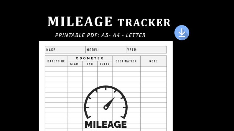 Printable Mileage Tracker Mileage Log Tax Vehicle Miles - Etsy
