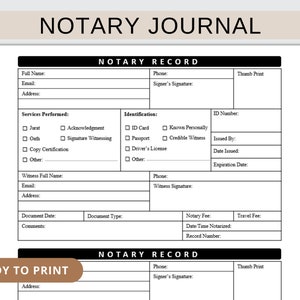Printable Notary Journal. Notary Public Record Book. Notary Log Journal for Notary Public. Notary Book. Blank Notary Forms. Instant Download