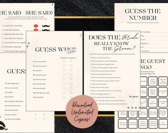6 Printable Bridal / Wedding Shower Games, Bridal Party Games, Bride and Groom Games, Ice Breaker Games, Trivia, Guess Who, Bingo & More!