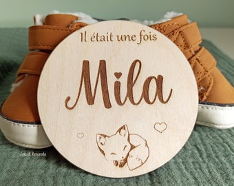Personalized fox wooden welcome card / Birth milestone card / baby child first name / mother pregnancy birth gift / share