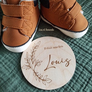 Carte bienvenue personnalisée en bois fleuri / Carte étape naissance / prénom bébé enfant / cadeau naissance grossesse maman / faire part image 5