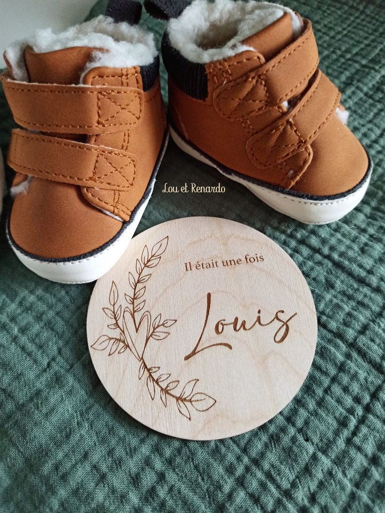 Carte bienvenue personnalisée en bois fleuri / Carte étape naissance / prénom bébé enfant / cadeau naissance grossesse maman / faire part image 5