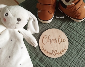 Carte bienvenue personnalisée en bois coeur / Carte étape naissance / prénom bébé enfant / cadeau naissance grossesse maman / faire part