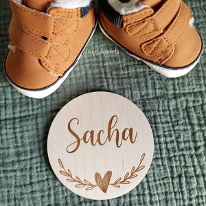 Carte bienvenue personnalisée en bois coeur / Carte étape naissance / prénom bébé enfant / cadeau naissance grossesse maman / faire part image 8