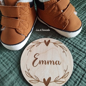 Carte bienvenue personnalisée en bois coeur / Carte étape naissance / prénom bébé enfant / cadeau naissance grossesse maman / faire part image 6
