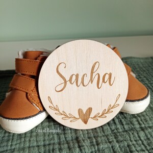 Carte bienvenue personnalisée en bois coeur / Carte étape naissance / prénom bébé enfant / cadeau naissance grossesse maman / faire part Modèle Sacha