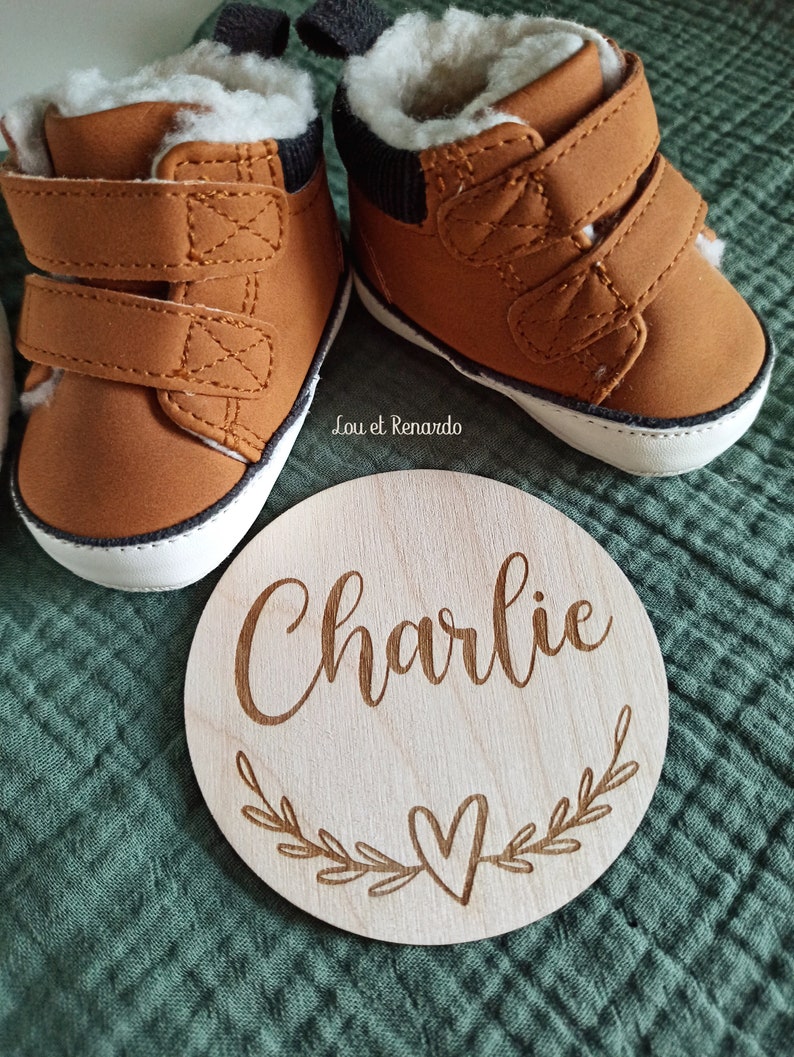 Carte bienvenue personnalisée en bois coeur / Carte étape naissance / prénom bébé enfant / cadeau naissance grossesse maman / faire part image 7