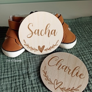 Carte bienvenue personnalisée en bois coeur / Carte étape naissance / prénom bébé enfant / cadeau naissance grossesse maman / faire part image 3