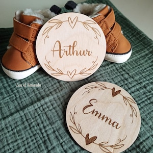 Carte bienvenue personnalisée en bois coeur / Carte étape naissance / prénom bébé enfant / cadeau naissance grossesse maman / faire part image 3
