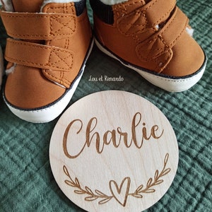 Carte bienvenue personnalisée en bois coeur / Carte étape naissance / prénom bébé enfant / cadeau naissance grossesse maman / faire part image 9