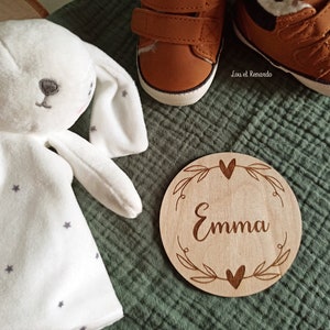Carte bienvenue personnalisée en bois coeur / Carte étape naissance / prénom bébé enfant / cadeau naissance grossesse maman / faire part image 2