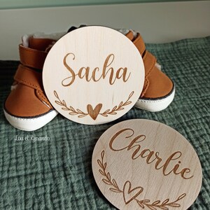 Carte bienvenue personnalisée en bois coeur / Carte étape naissance / prénom bébé enfant / cadeau naissance grossesse maman / faire part image 3