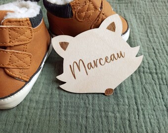 Carte bienvenue personnalisée en bois Renard / Carte étape naissance / prénom bébé enfant / cadeau naissance grossesse maman / faire part