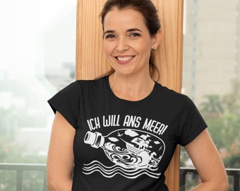 T Shirt Ich will ans Meer dunkel Ladies Premium Geschenk Geschenkidee