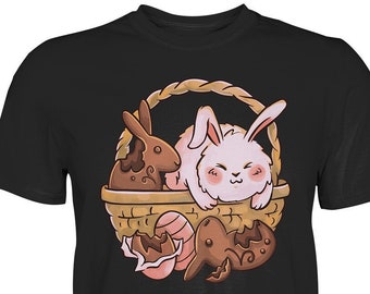 T-Shirt Motiv kugelrunder Hase nascht Schokohasen - Premium