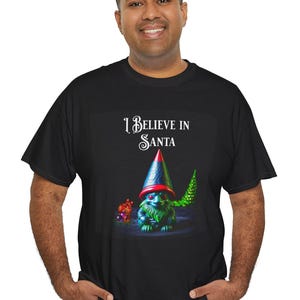 Alien Believe in Santa Unisex Tee, Funny Holiday Gift Shirt, Short Sleeve T-Shirt, Alien Lover Christmas Tee, Humorous Alien Shirt