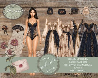 Jasmine Printable Doll – Royal Fantasy Ephemera for Junk Journaling & Crafts