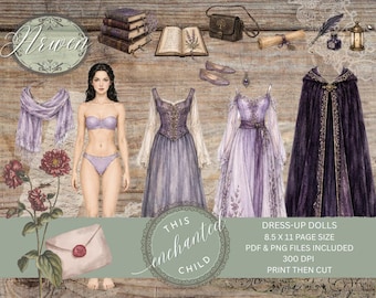 Arwen Fantasy Dress‑Up Doll – Elven Printable Ephemera for Scrapbooks & Journals