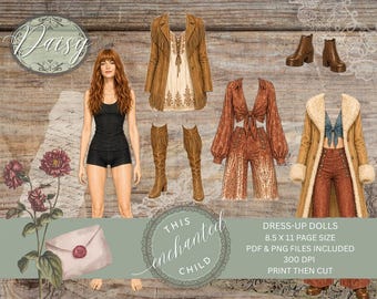 Daisy Boho Dress‑Up Doll – Rustic Vintage Printable Ephemera for Scrapbooks & Journals