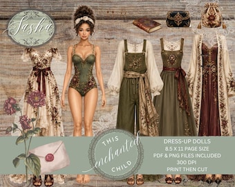 Sasha Boho Dress‑Up Doll – Romantic Floral Printable Ephemera for Scrapbooks & Journals