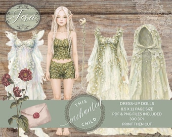 Fern Printable Doll – Forest Fairy Ephemera for Junk Journaling & Crafts