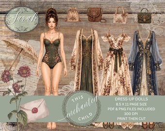 Sarah Romantic Dress‑Up Doll – Floral Vintage Printable Ephemera for Scrapbooks & Journals