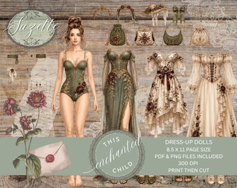 Suzette Romantic Dress‑Up Doll – Floral Vintage Printable Ephemera for Scrapbooks & Journals